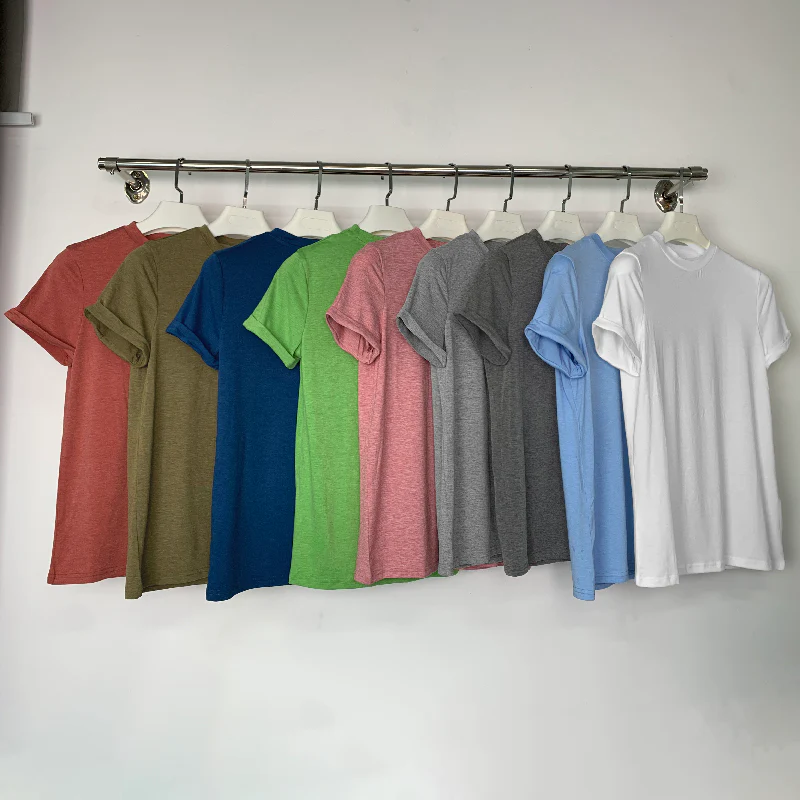 Short Sleeves Solid Color Round-Neck T-Shirts Tops - Image 36