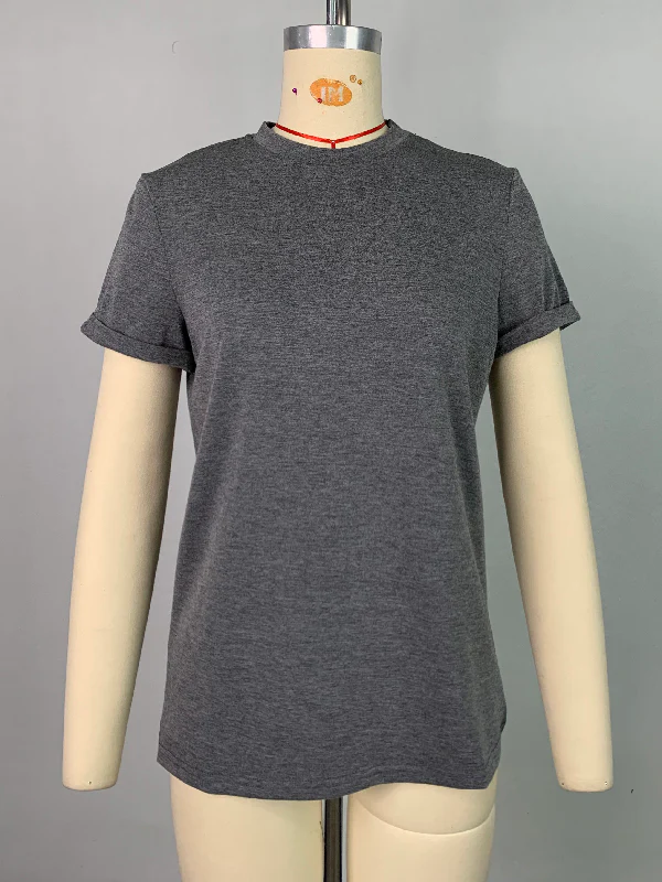 Short Sleeves Solid Color Round-Neck T-Shirts Tops - Image 5
