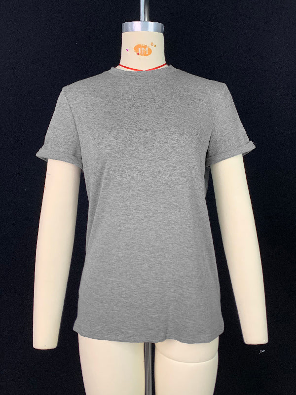 Short Sleeves Solid Color Round-Neck T-Shirts Tops - Image 8