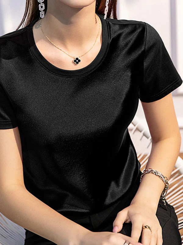 Short Sleeves Solid Color Round-Neck T-Shirts Tops - Image 10