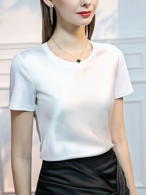 Short Sleeves Solid Color Round-Neck T-Shirts Tops - Image 2