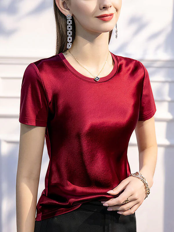 Short Sleeves Solid Color Round-Neck T-Shirts Tops - Image 3