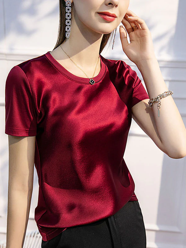 Short Sleeves Solid Color Round-Neck T-Shirts Tops - Image 4