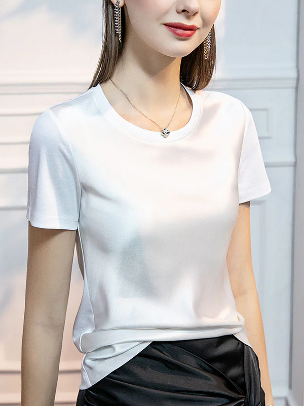 Short Sleeves Solid Color Round-Neck T-Shirts Tops - Image 6