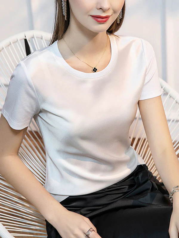 Short Sleeves Solid Color Round-Neck T-Shirts Tops - Image 7