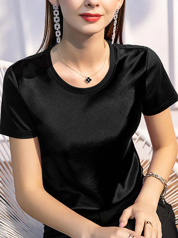 Short Sleeves Solid Color Round-Neck T-Shirts Tops - Image 9