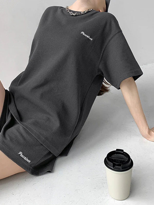 Short Sleeves Split-Joint Round-Neck T-Shirt + Elasticity Waist Shorts Two Pieces Set - Image 14