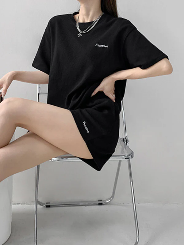 Short Sleeves Split-Joint Round-Neck T-Shirt + Elasticity Waist Shorts Two Pieces Set - Image 17