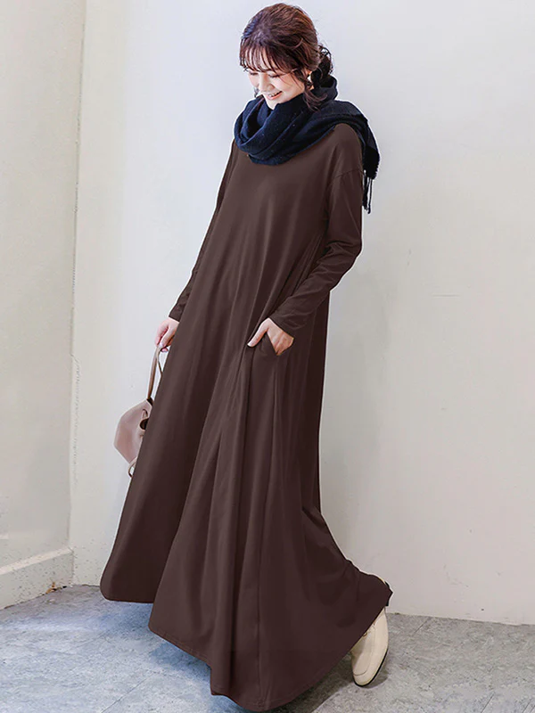 Simple 6 Colors Plus Size Loose Long Sleeve Casual Dress - Image 10