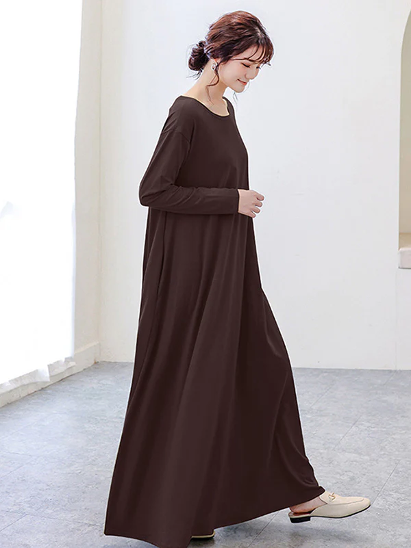 Simple 6 Colors Plus Size Loose Long Sleeve Casual Dress - Image 11