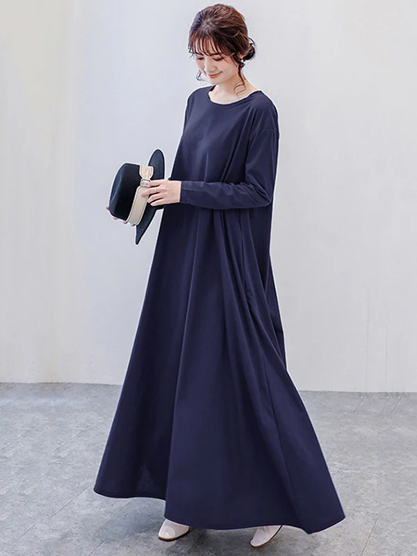 Simple 6 Colors Plus Size Loose Long Sleeve Casual Dress - Image 12
