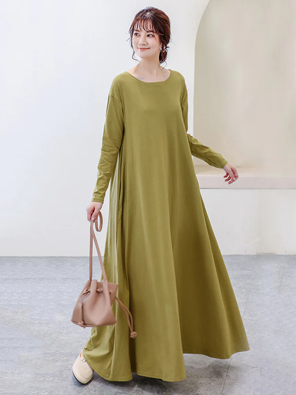 Simple 6 Colors Plus Size Loose Long Sleeve Casual Dress - Image 2
