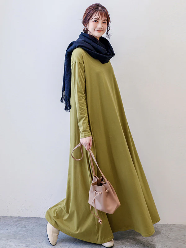Simple 6 Colors Plus Size Loose Long Sleeve Casual Dress - Image 3