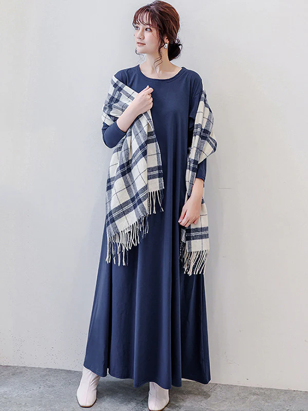 Simple 6 Colors Plus Size Loose Long Sleeve Casual Dress - Image 4