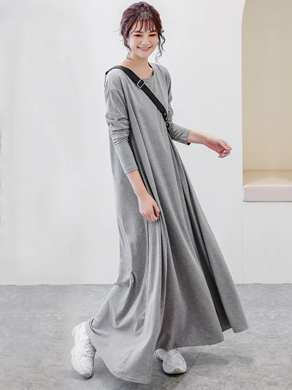 Simple 6 Colors Plus Size Loose Long Sleeve Casual Dress - Image 5