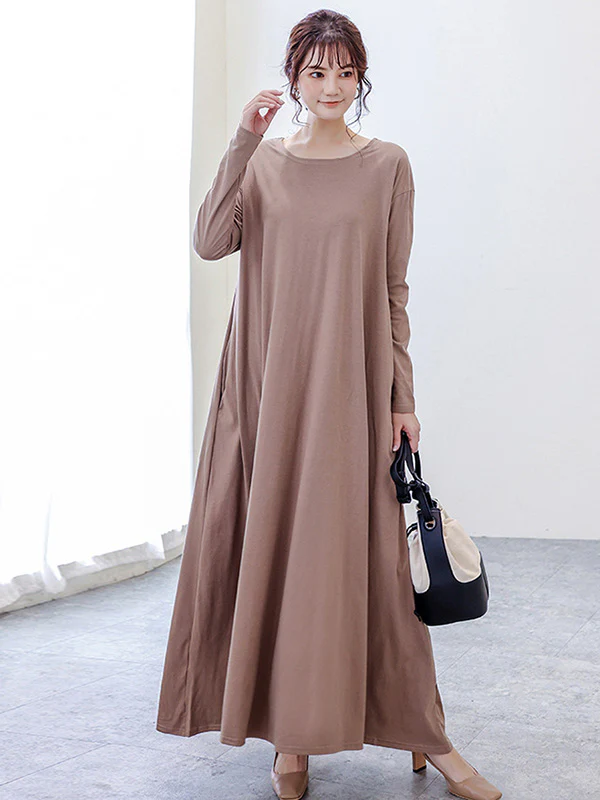 Simple 6 Colors Plus Size Loose Long Sleeve Casual Dress - Image 8