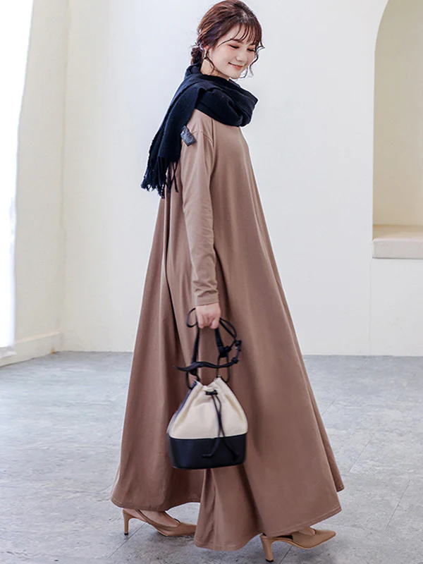 Simple 6 Colors Plus Size Loose Long Sleeve Casual Dress - Image 9