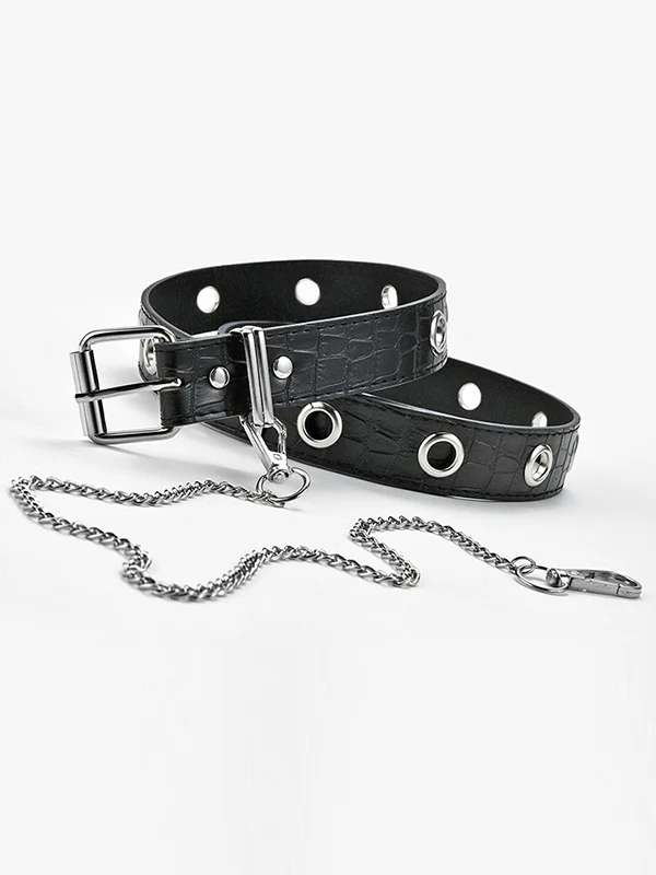Simple Artificial Leather Chain Black Belts - Image 2