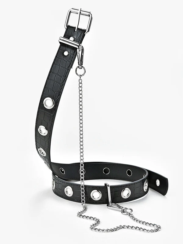 Simple Artificial Leather Chain Black Belts - Image 4