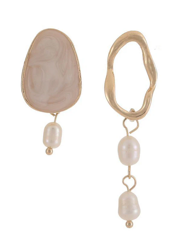 Simple Asymmetric Pearl Geometry Earrings - Image 13