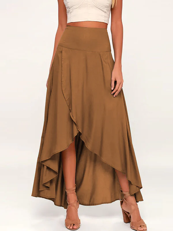 Simple Asymmetric Split-Front Falbala Solid Color Skirts Bottoms
