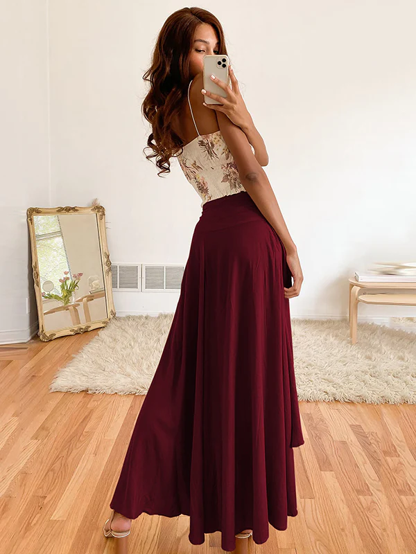 Simple Asymmetric Split-Front Falbala Solid Color Skirts Bottoms - Image 10
