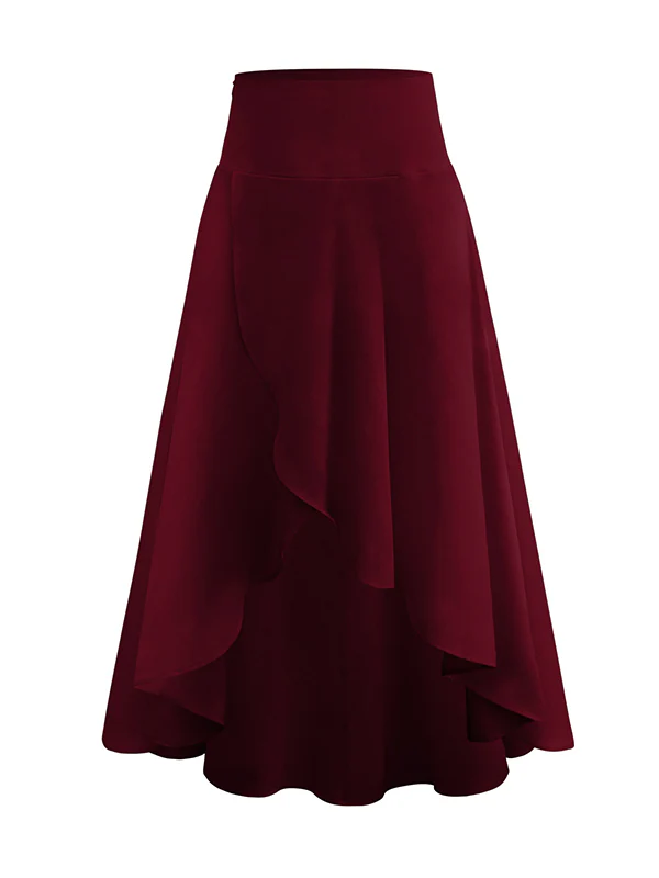 Simple Asymmetric Split-Front Falbala Solid Color Skirts Bottoms - Image 12