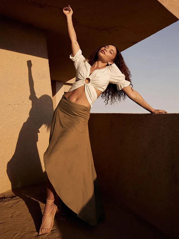 Simple Asymmetric Split-Front Falbala Solid Color Skirts Bottoms - Image 14