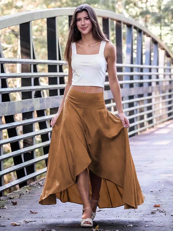 Simple Asymmetric Split-Front Falbala Solid Color Skirts Bottoms - Image 16