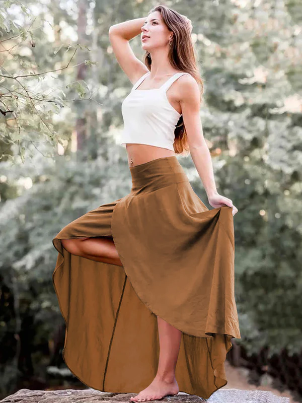 Simple Asymmetric Split-Front Falbala Solid Color Skirts Bottoms - Image 17