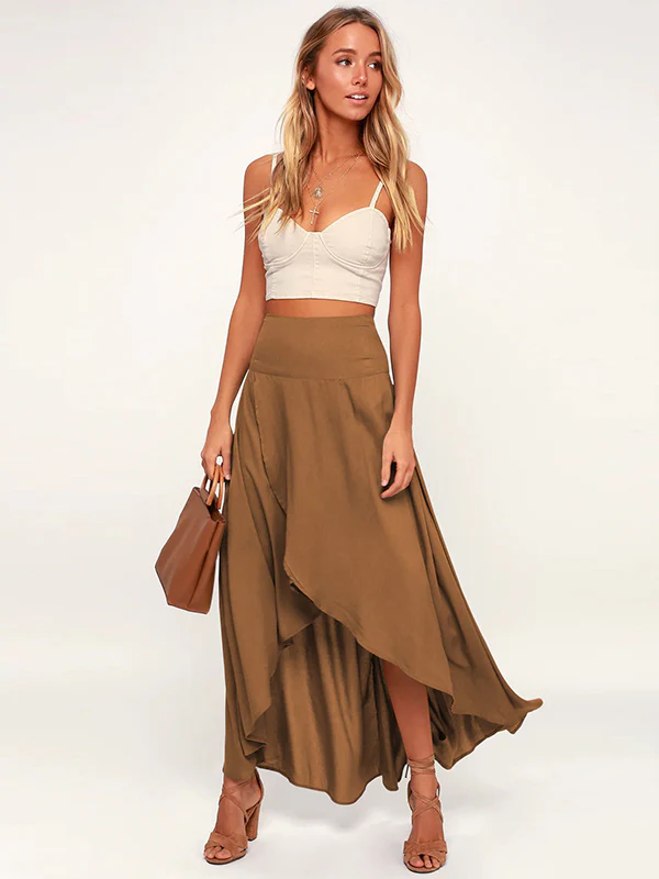 Simple Asymmetric Split-Front Falbala Solid Color Skirts Bottoms - Image 18