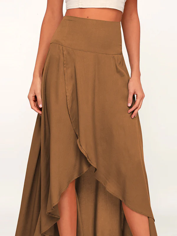Simple Asymmetric Split-Front Falbala Solid Color Skirts Bottoms - Image 20