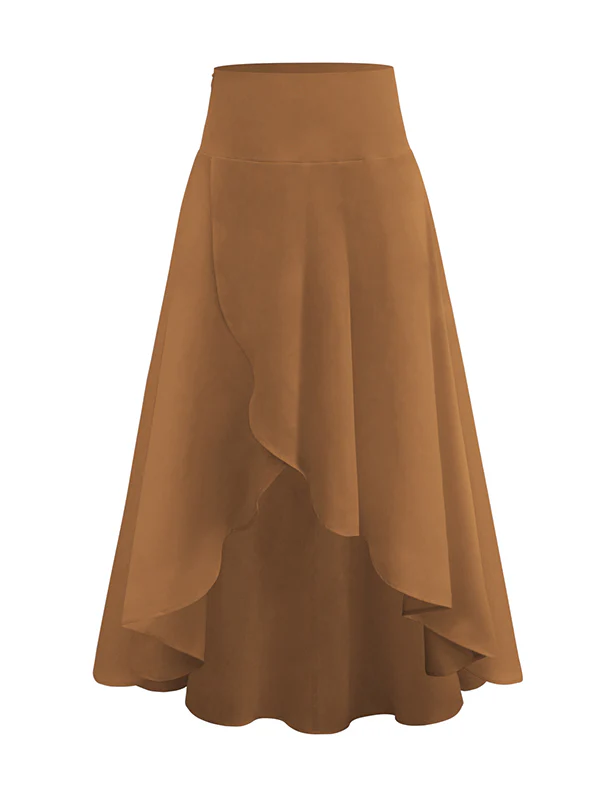 Simple Asymmetric Split-Front Falbala Solid Color Skirts Bottoms - Image 21