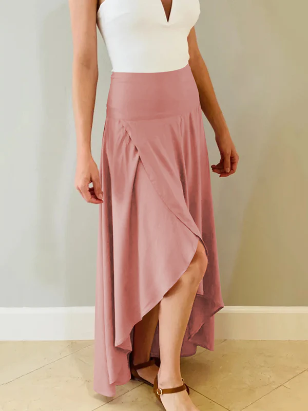 Simple Asymmetric Split-Front Falbala Solid Color Skirts Bottoms - Image 26