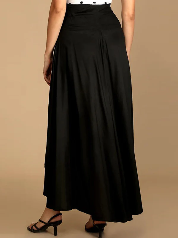 Simple Asymmetric Split-Front Falbala Solid Color Skirts Bottoms - Image 4