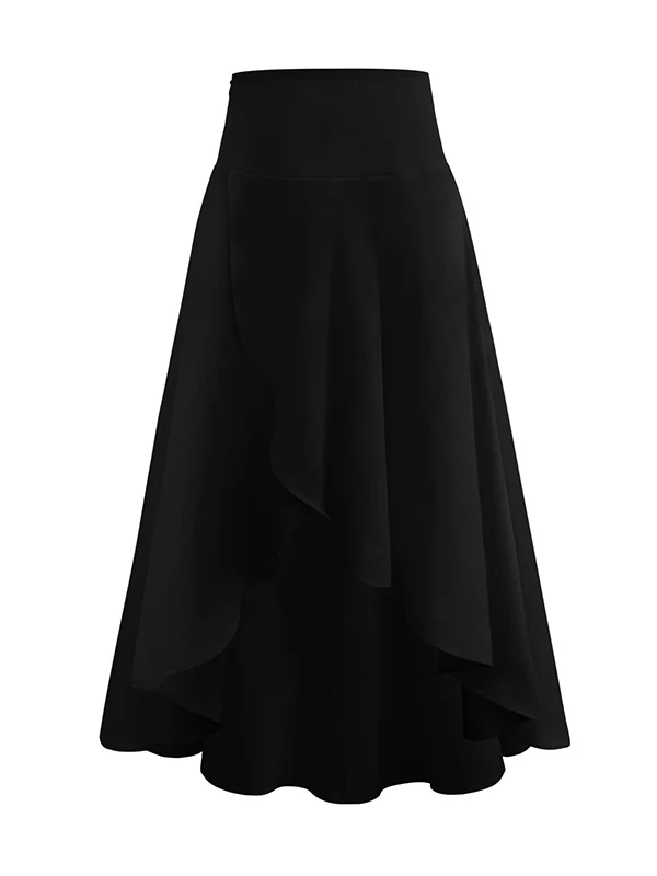 Simple Asymmetric Split-Front Falbala Solid Color Skirts Bottoms - Image 6