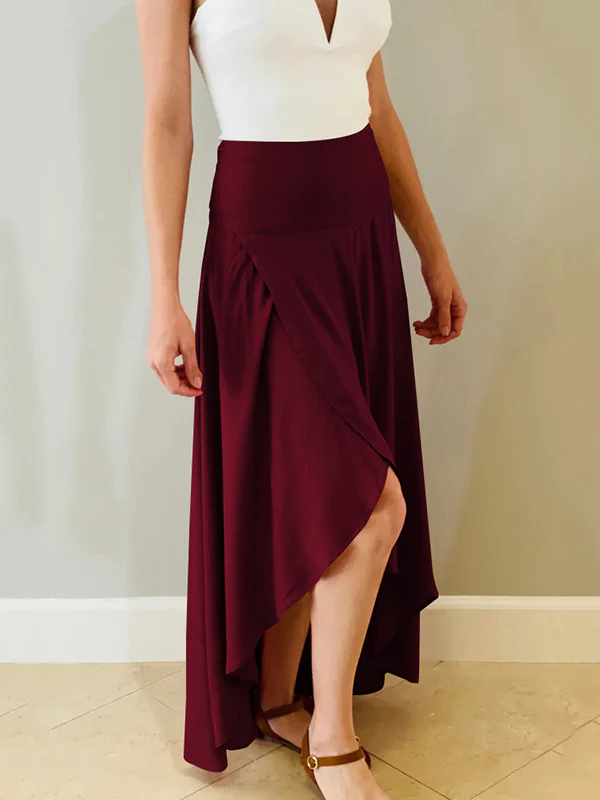 Simple Asymmetric Split-Front Falbala Solid Color Skirts Bottoms - Image 8