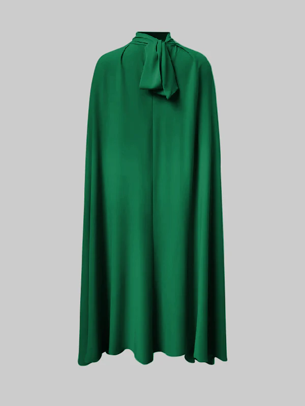 Simple Batwing Sleeves Lace-Up Solid Color High-Neck Midi Dresses - Image 11