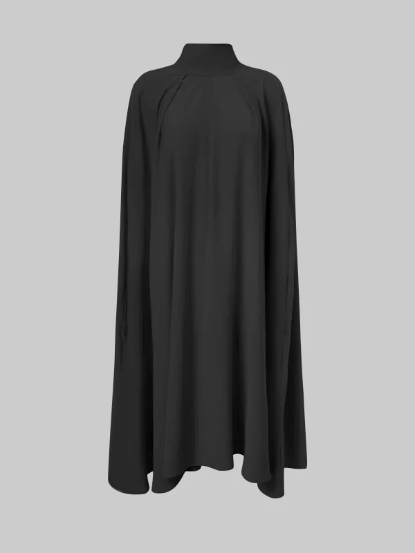 Simple Batwing Sleeves Lace-Up Solid Color High-Neck Midi Dresses - Image 12
