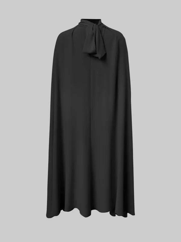 Simple Batwing Sleeves Lace-Up Solid Color High-Neck Midi Dresses - Image 13