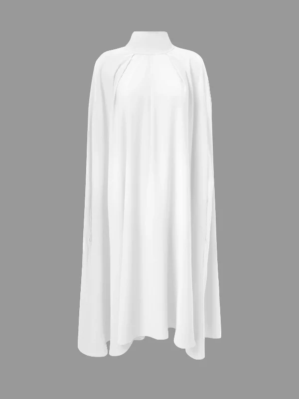 Simple Batwing Sleeves Lace-Up Solid Color High-Neck Midi Dresses - Image 14