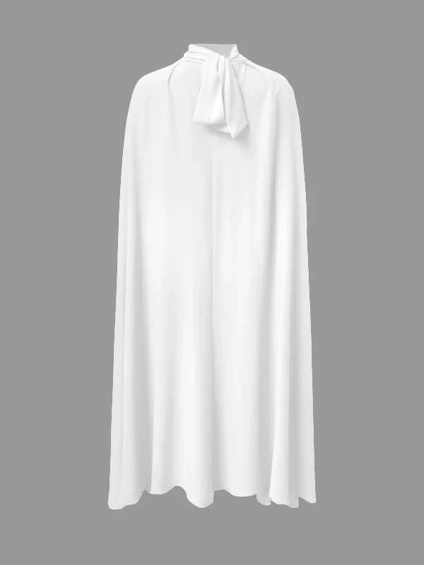 Simple Batwing Sleeves Lace-Up Solid Color High-Neck Midi Dresses - Image 15