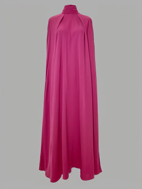 Simple Batwing Sleeves Lace-Up Solid Color High-Neck Midi Dresses - Image 17