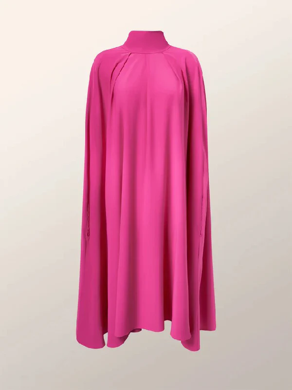 Simple Batwing Sleeves Lace-Up Solid Color High-Neck Midi Dresses - Image 6