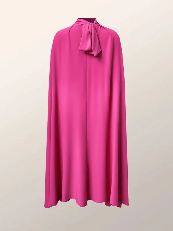 Simple Batwing Sleeves Lace-Up Solid Color High-Neck Midi Dresses - Image 7
