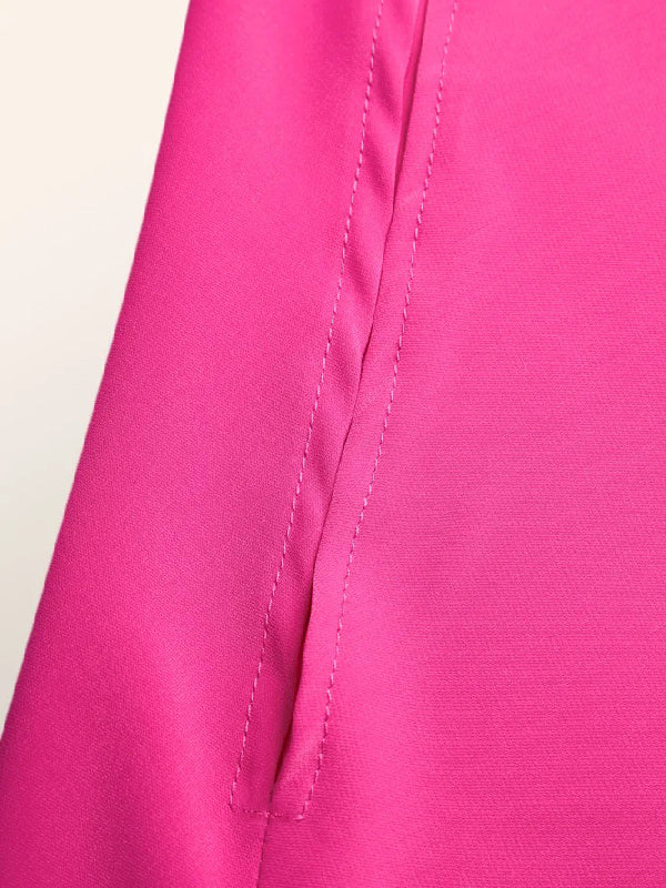 Simple Batwing Sleeves Lace-Up Solid Color High-Neck Midi Dresses - Image 8
