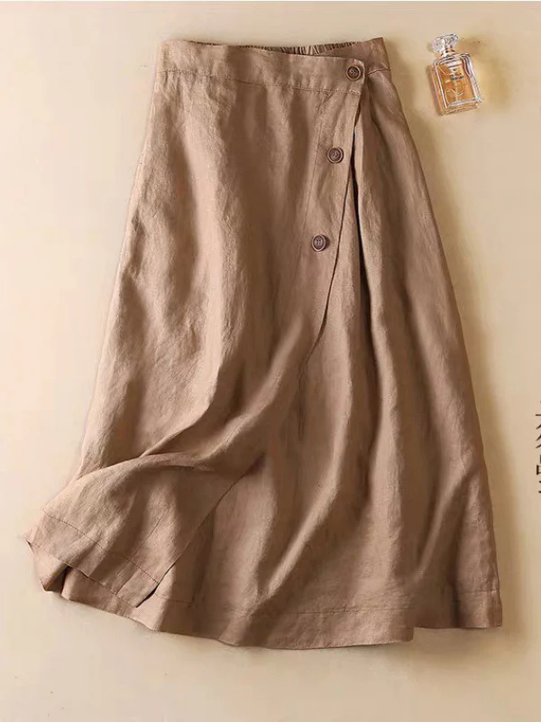 Simple Casual Loose Elasticity Ramie Cotton Skirt - Image 2