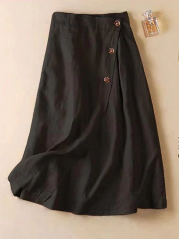 Simple Casual Loose Elasticity Ramie Cotton Skirt - Image 3