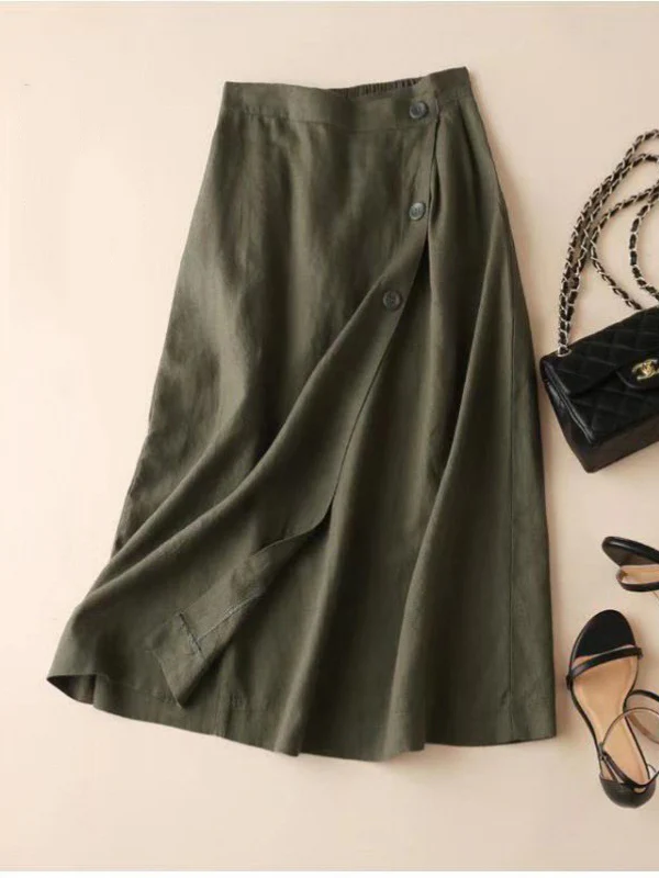 Simple Casual Loose Elasticity Ramie Cotton Skirt - Image 4