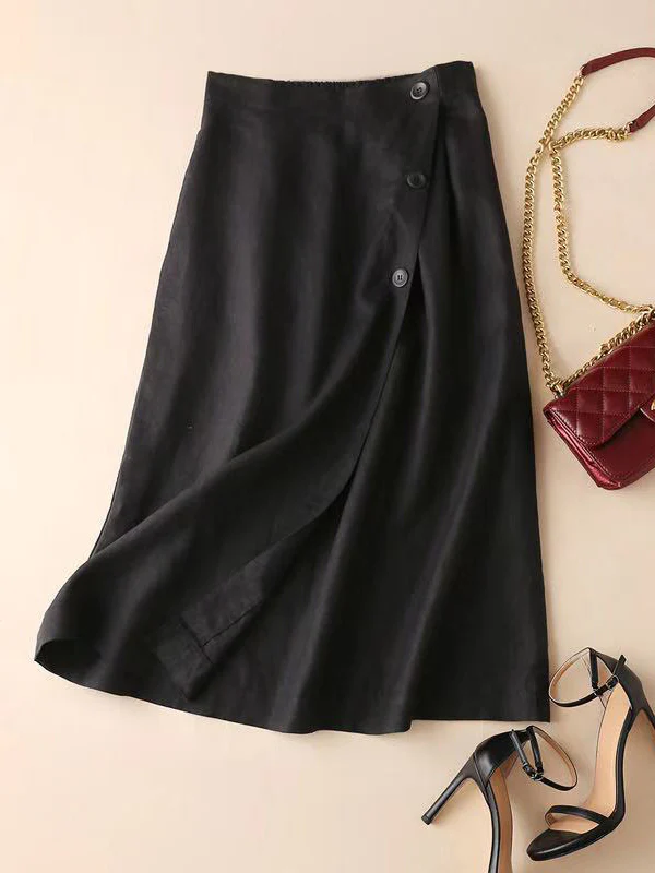 Simple Casual Loose Elasticity Ramie Cotton Skirt - Image 5